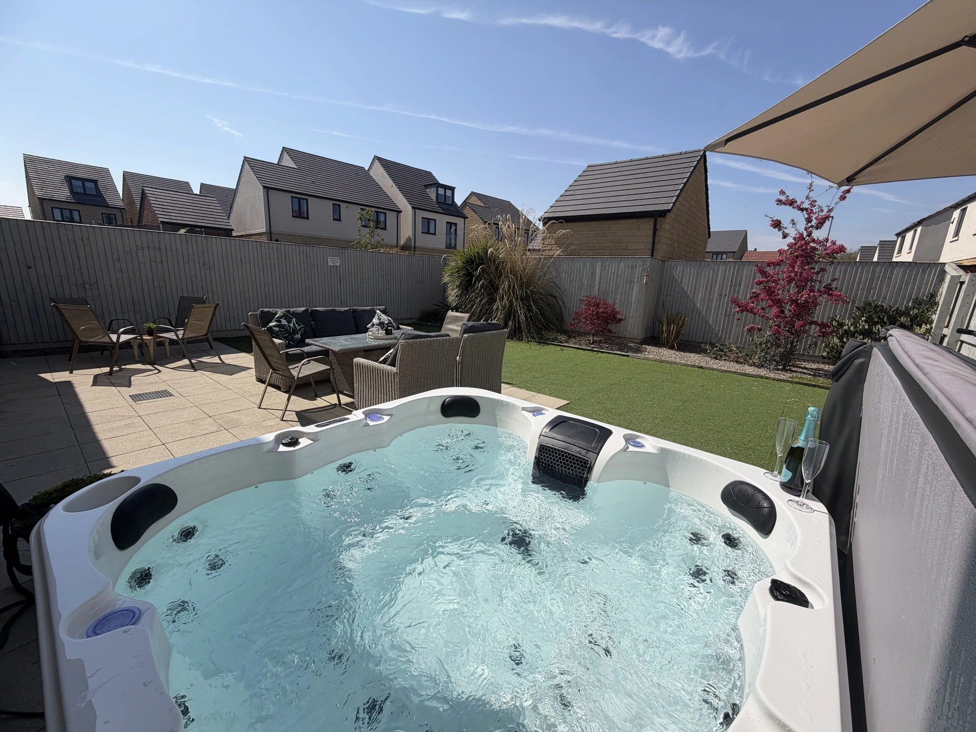 Back garden with hot tub